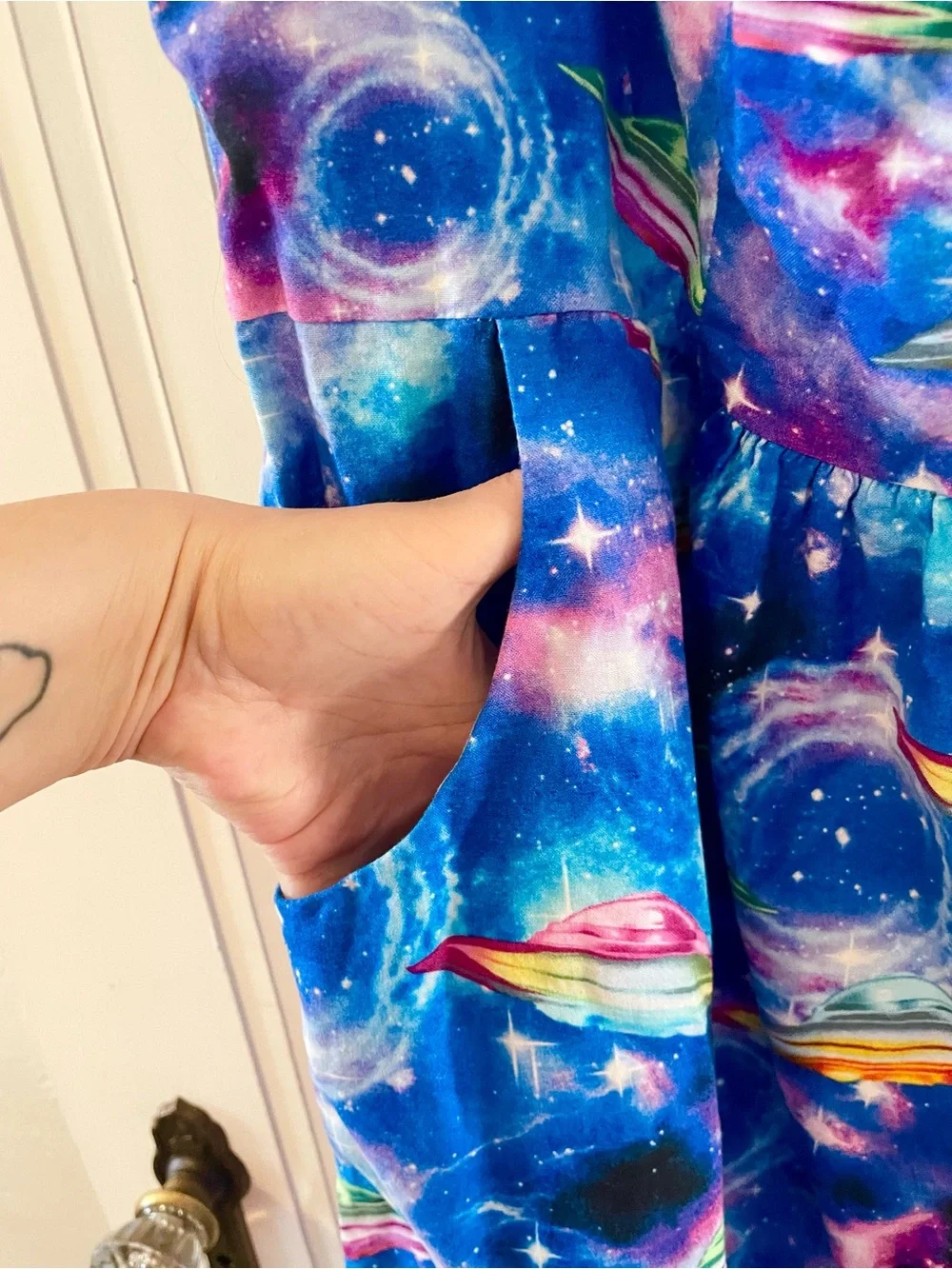 Retrolicious Galaxy UFO Print Dress in Blue & Purple